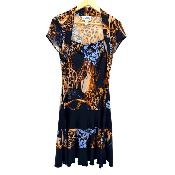 Joseph Ribkoff Dresses & Skirts - Joseph Ribkoff Leopard Baroque Print Dress Womens 10 Black Blue Gold Mob Wife